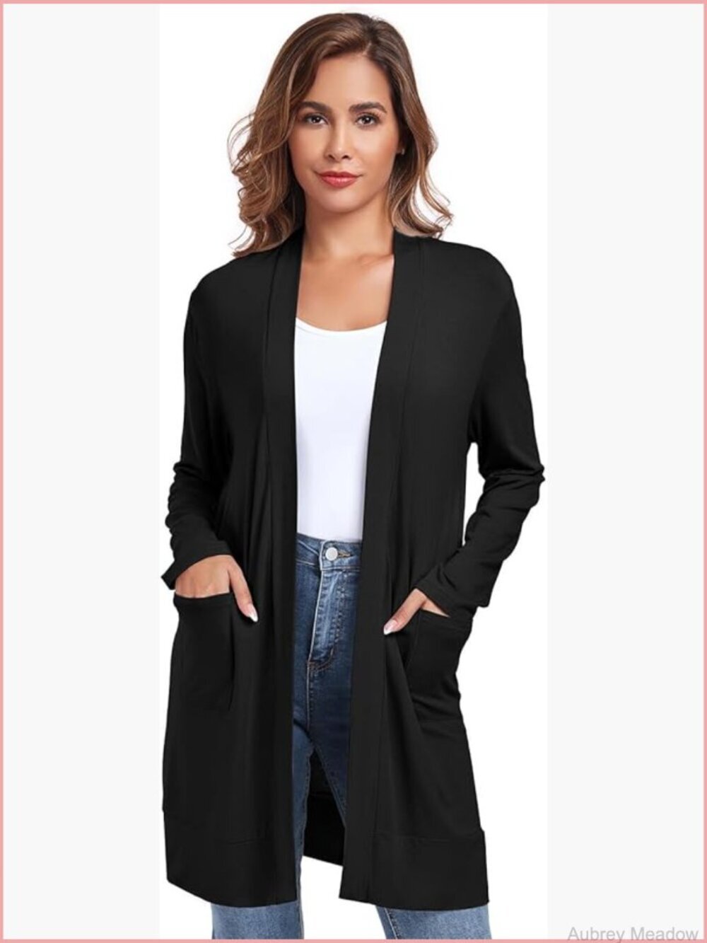 Lightweight Long Sleeve Cardigan with Pockets, Open Front Casual